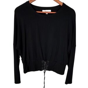 Fourteenth Place Black Dolman Sleeve Blouse Corset Style Tie at Waist Women's L
